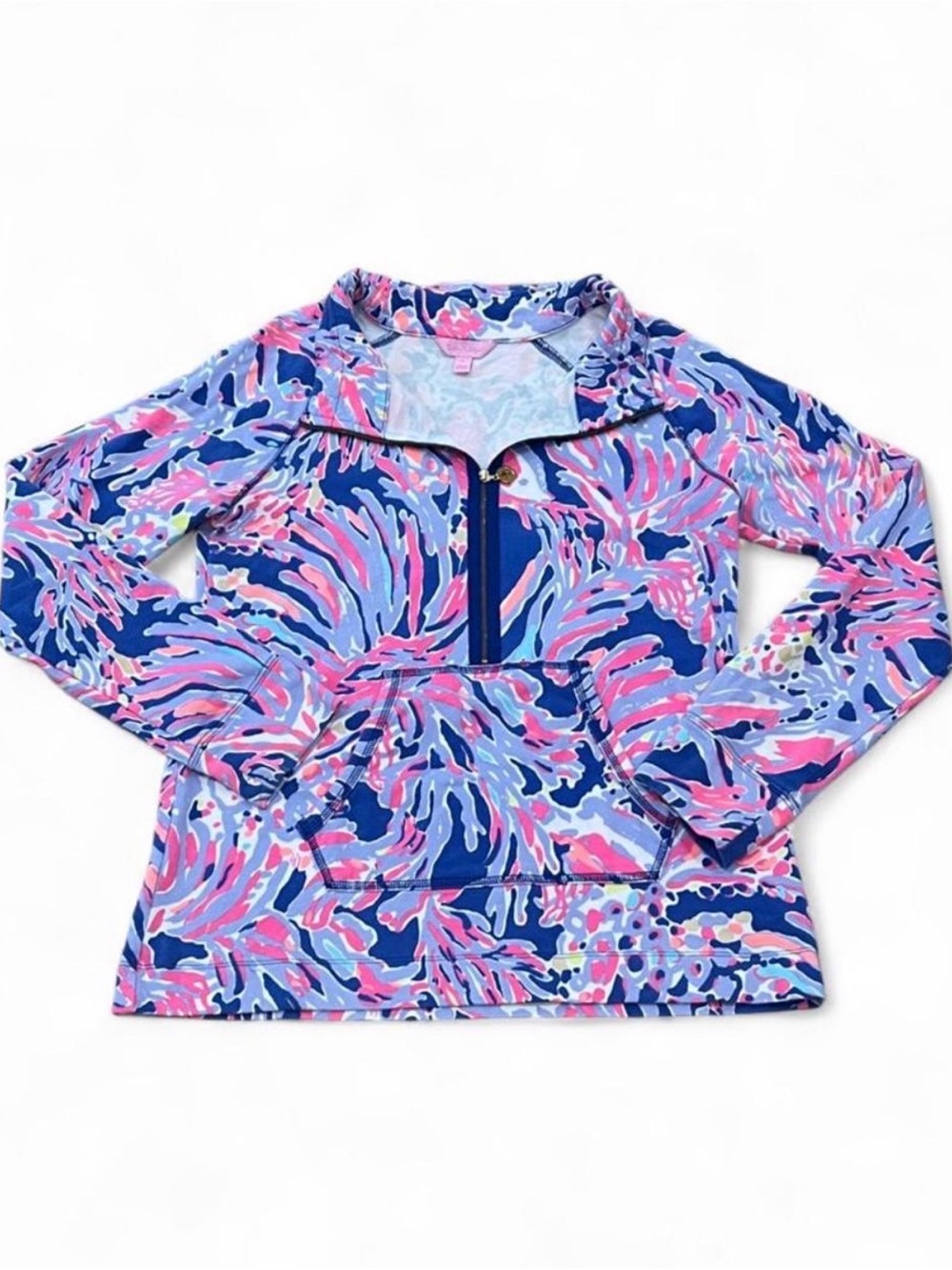 Lilly Pulitzer Skipper Popover Shrimply Chic Quarter Zip Pullover Size M Preppy